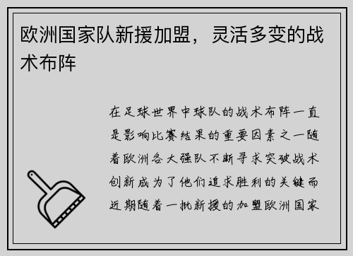 欧洲国家队新援加盟,灵活多变的战术布阵