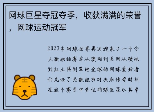 网球巨星夺冠夺季，收获满满的荣誉，网球运动冠军