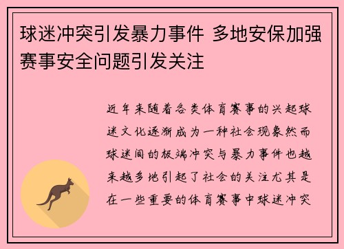 球迷冲突引发暴力事件 多地安保加强赛事安全问题引发关注