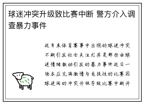 球迷冲突升级致比赛中断 警方介入调查暴力事件